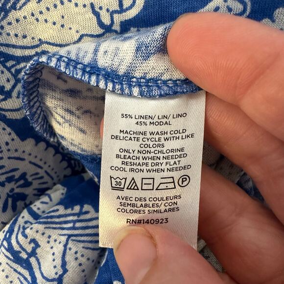 Loft women’s T-shirt Dolman sleeve blue white paisley Linen blend cool breezy  - Picture 7 of 8